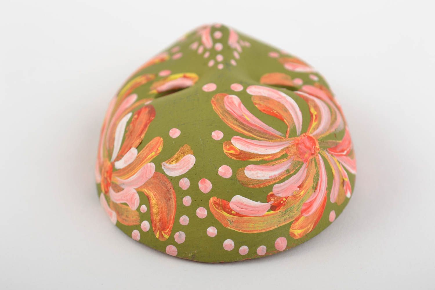 Unusual handmade designer green ceramic fridge magnet carnival mask photo 5
