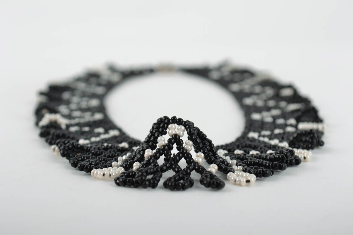 Handmade black and white beautiful designer necklace made of Czech beads  photo 3