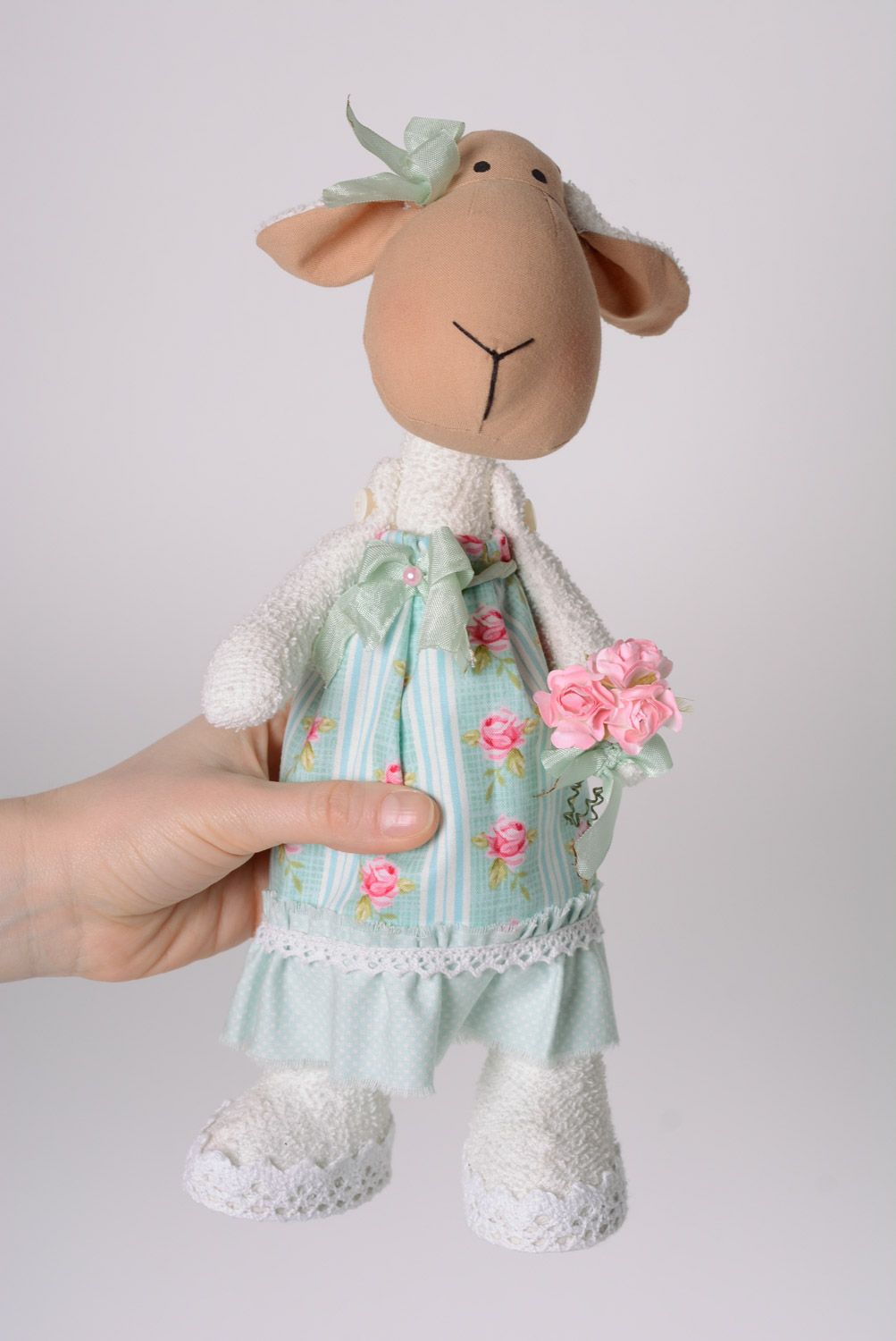 Handmade textile soft toy sheep sewn of terry fabric photo 4