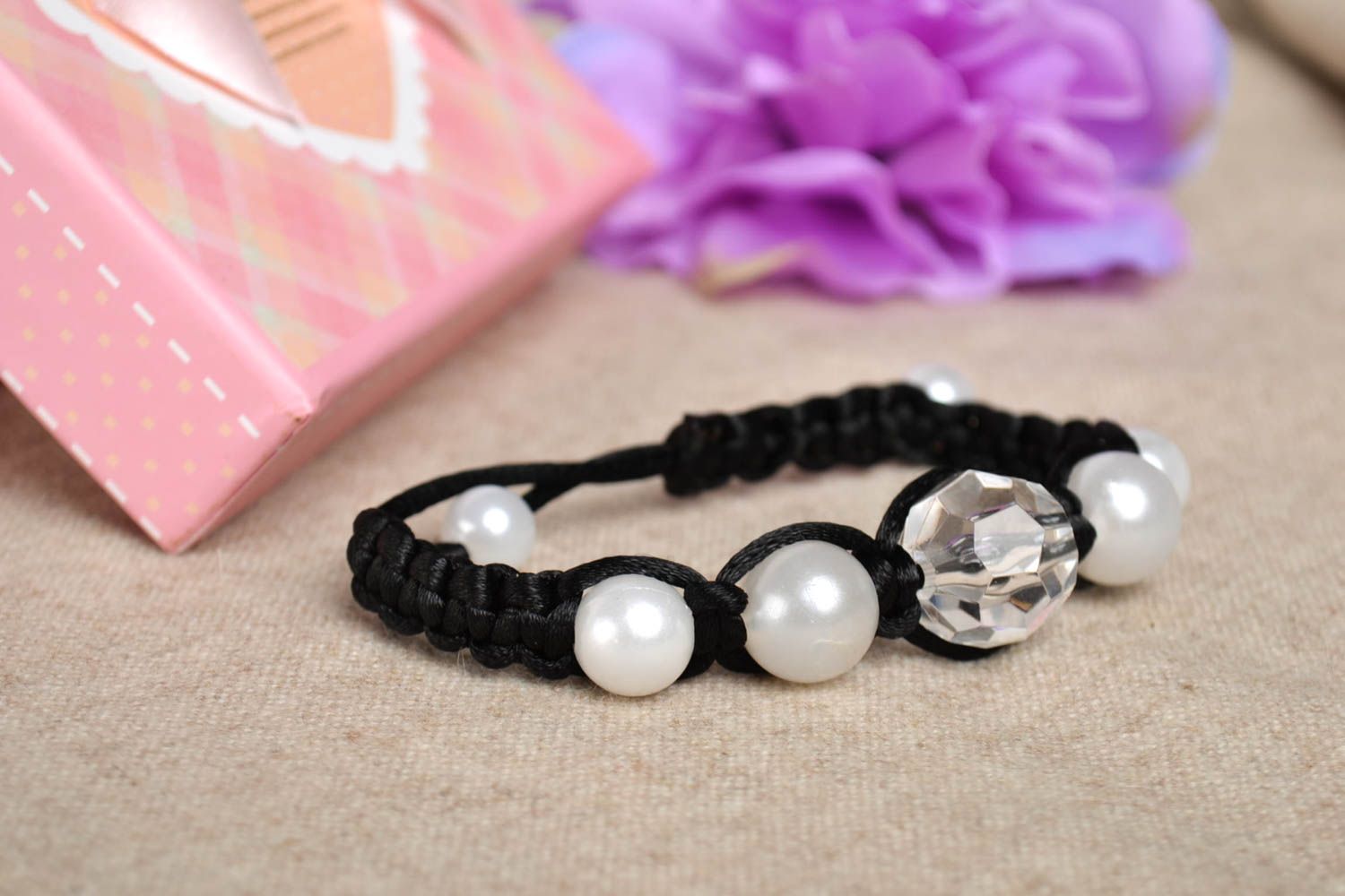 Beads bracelet handmade bracelet fabric accessory woven bracelet gift ideas photo 2