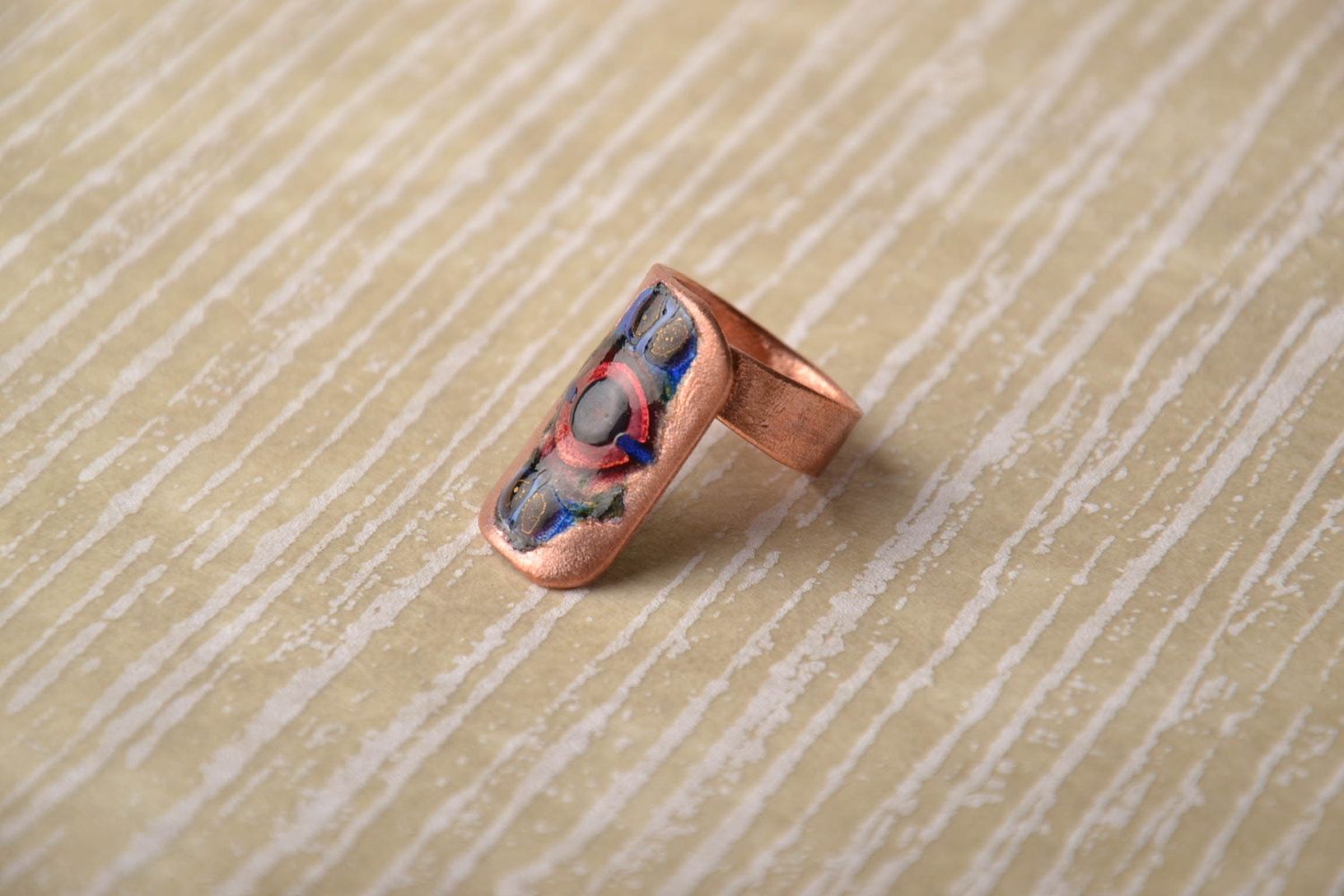 Handmade copper ring with enamel photo 1