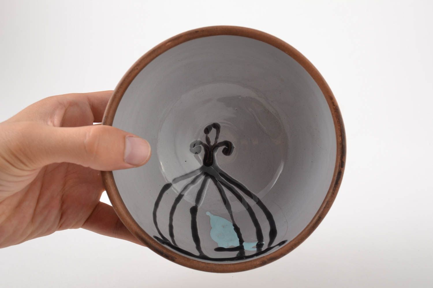 Керамическая тарелка ручной работы глиняная посуда расписная тарелка 400 мл фото 5