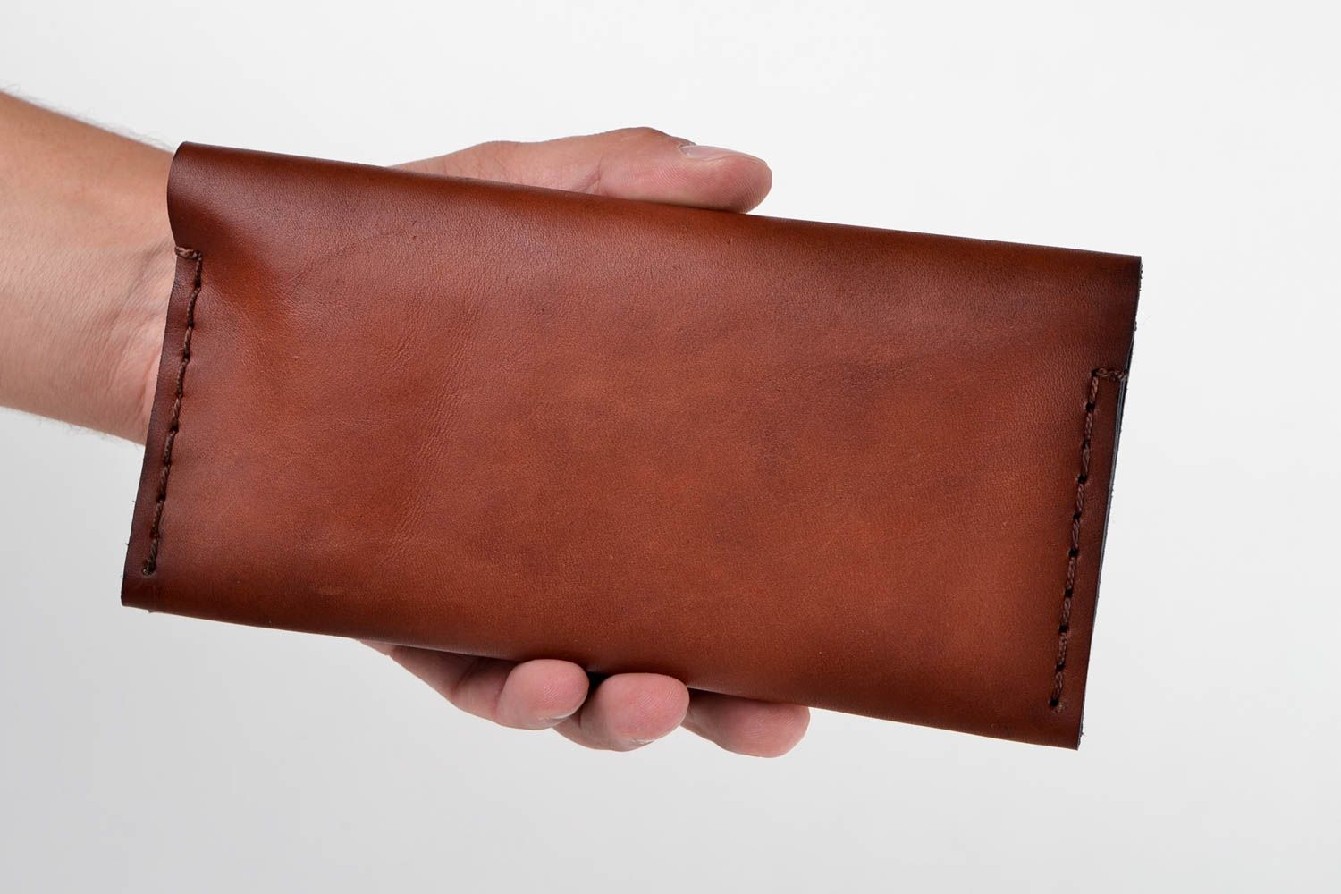 Кожаный кошелек ручной работы мужское портмоне аксессуар для мужчин коричневый фото 2
