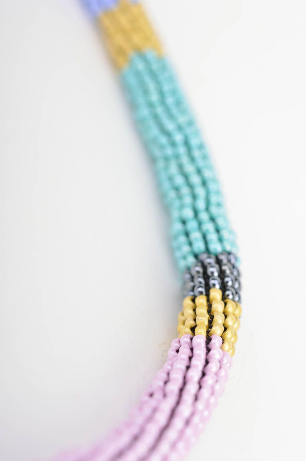 Beautiful colorful handmade designer beaded cord necklace with Czech beads photo 4