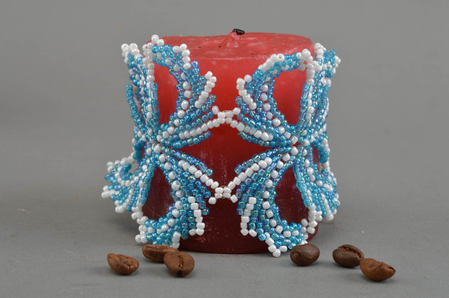 Bracelet en perles de rocaille fait main bleu blanc accessoire bijou pour femme photo 1