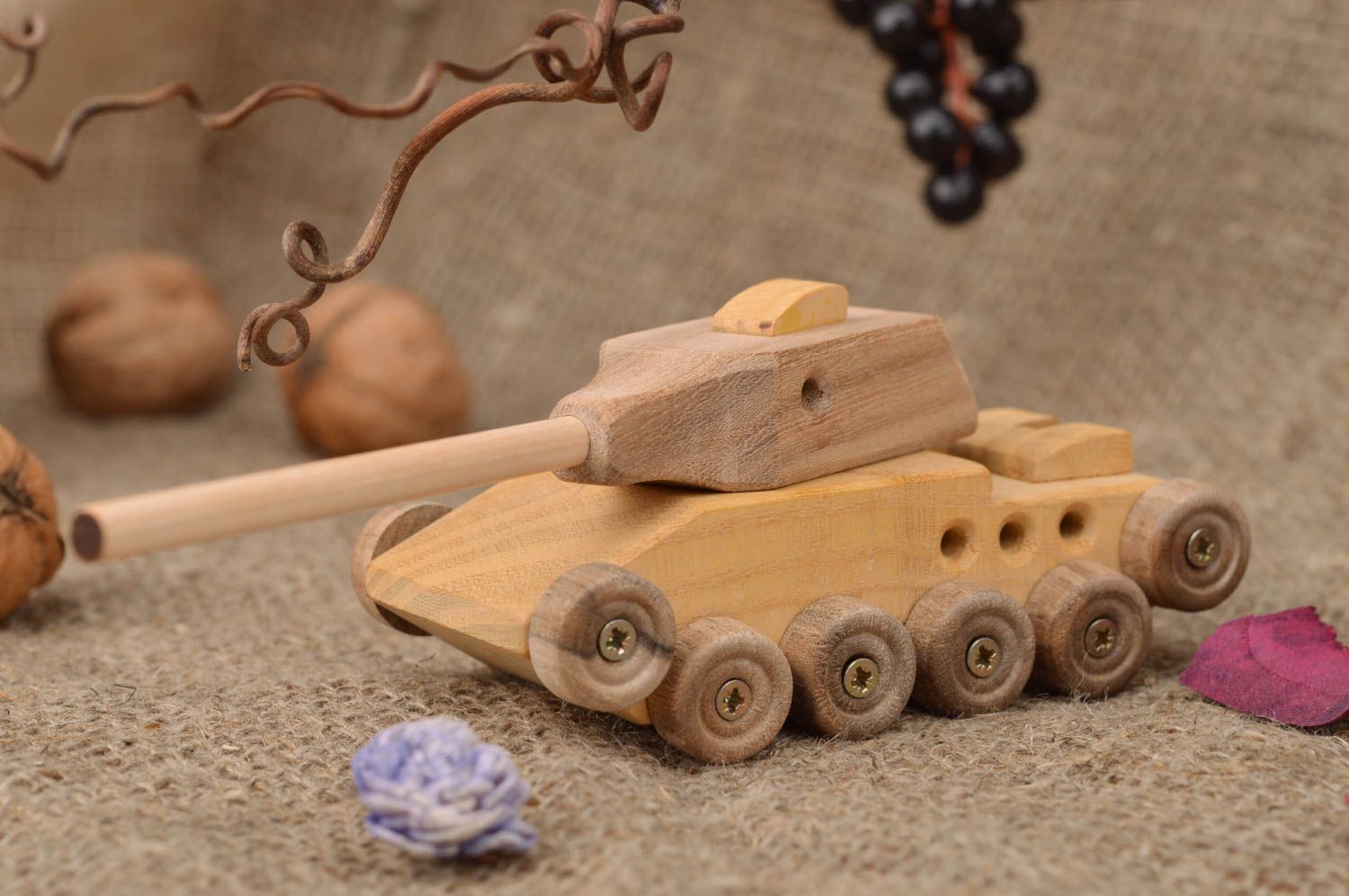 Handmade designer eco friendly children's wooden toy tank for boys photo 1