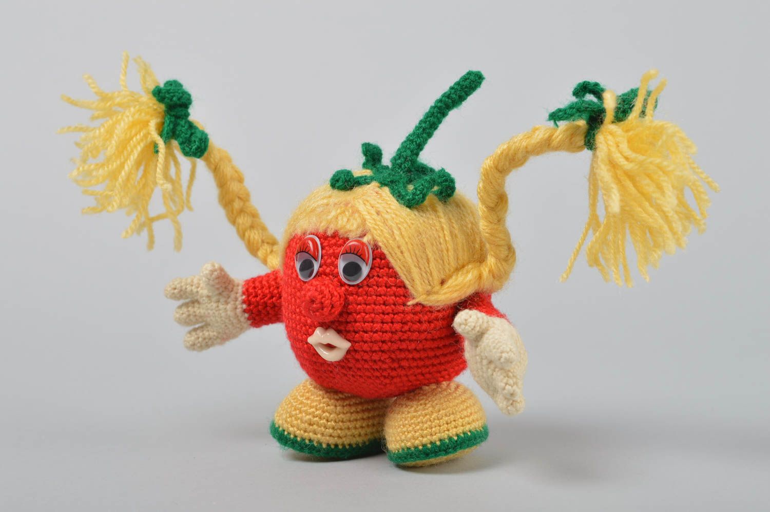Вязаный овощ интерьерная игрушка ручной работы мягкая игрушка помидор красная фото 5