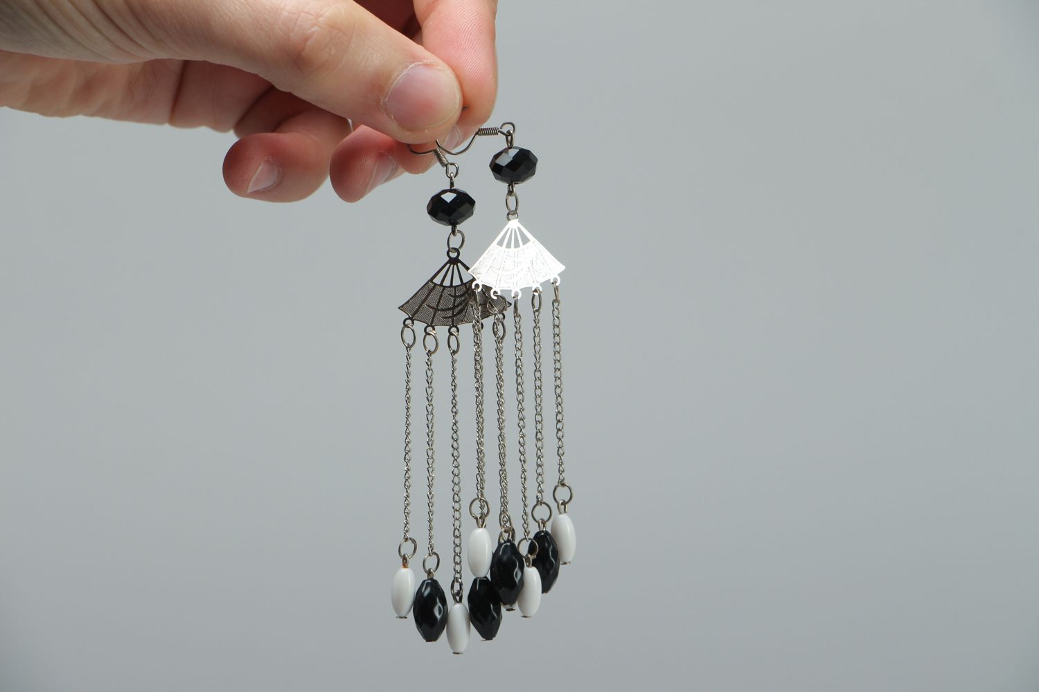 Metal earrings with plastic beads photo 3