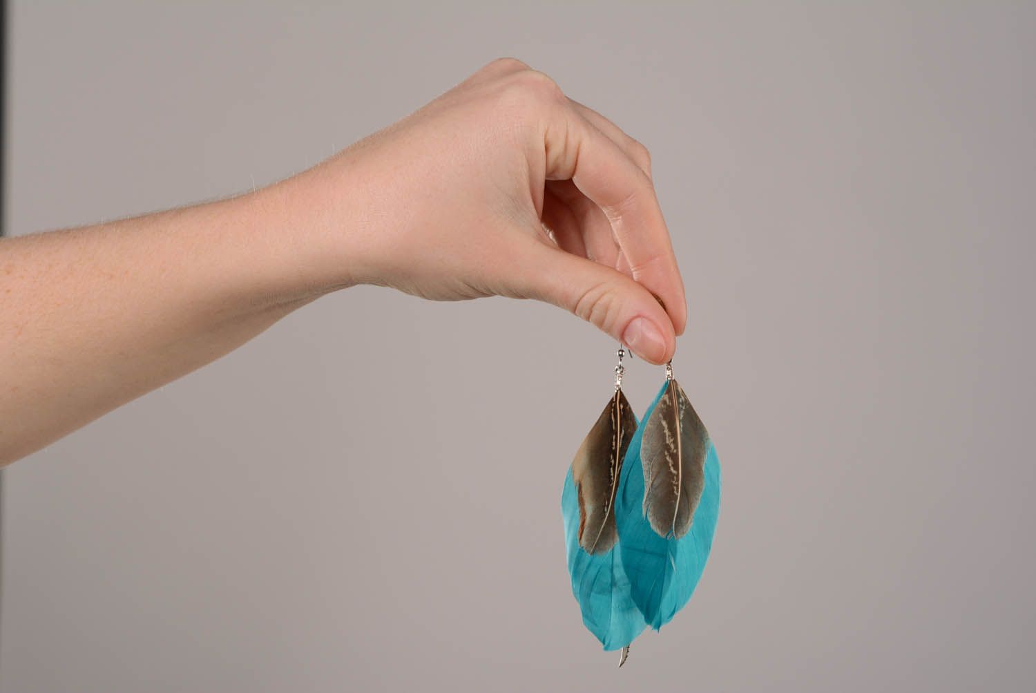 Cuff earrings Turquoise-Feathers photo 4