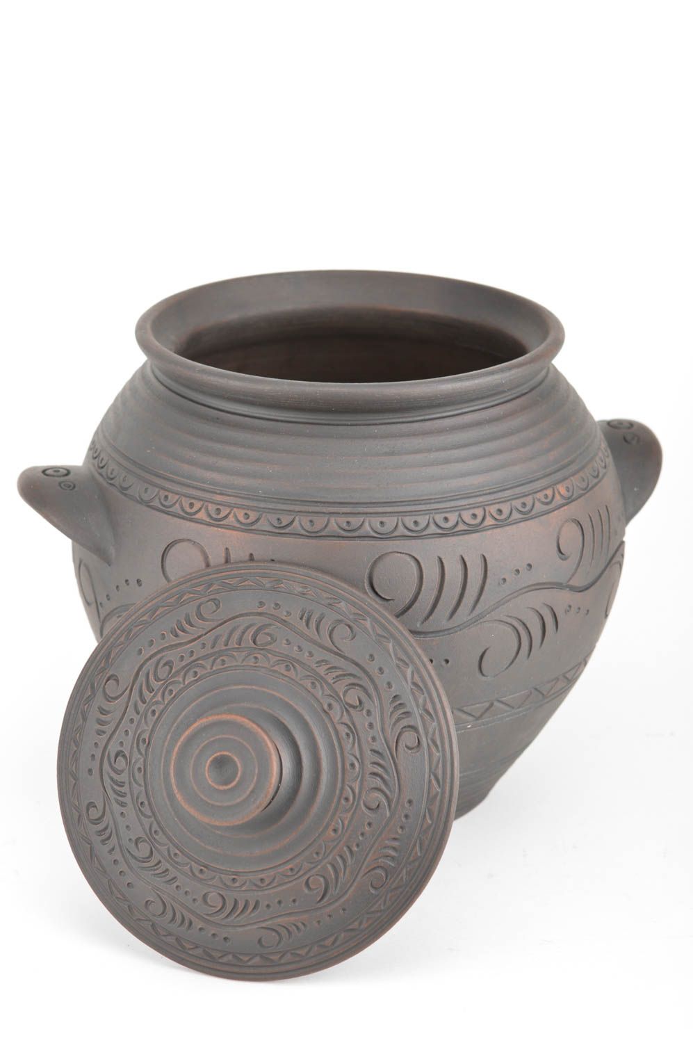 Handmade designer large ceramic pot with lid for baking and serving 4 l photo 2
