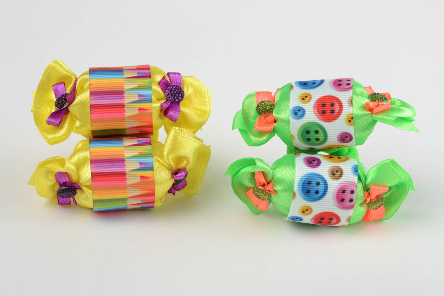 Colorful handmade children's hair ties set 4 pieces beautiful designer Candies photo 3