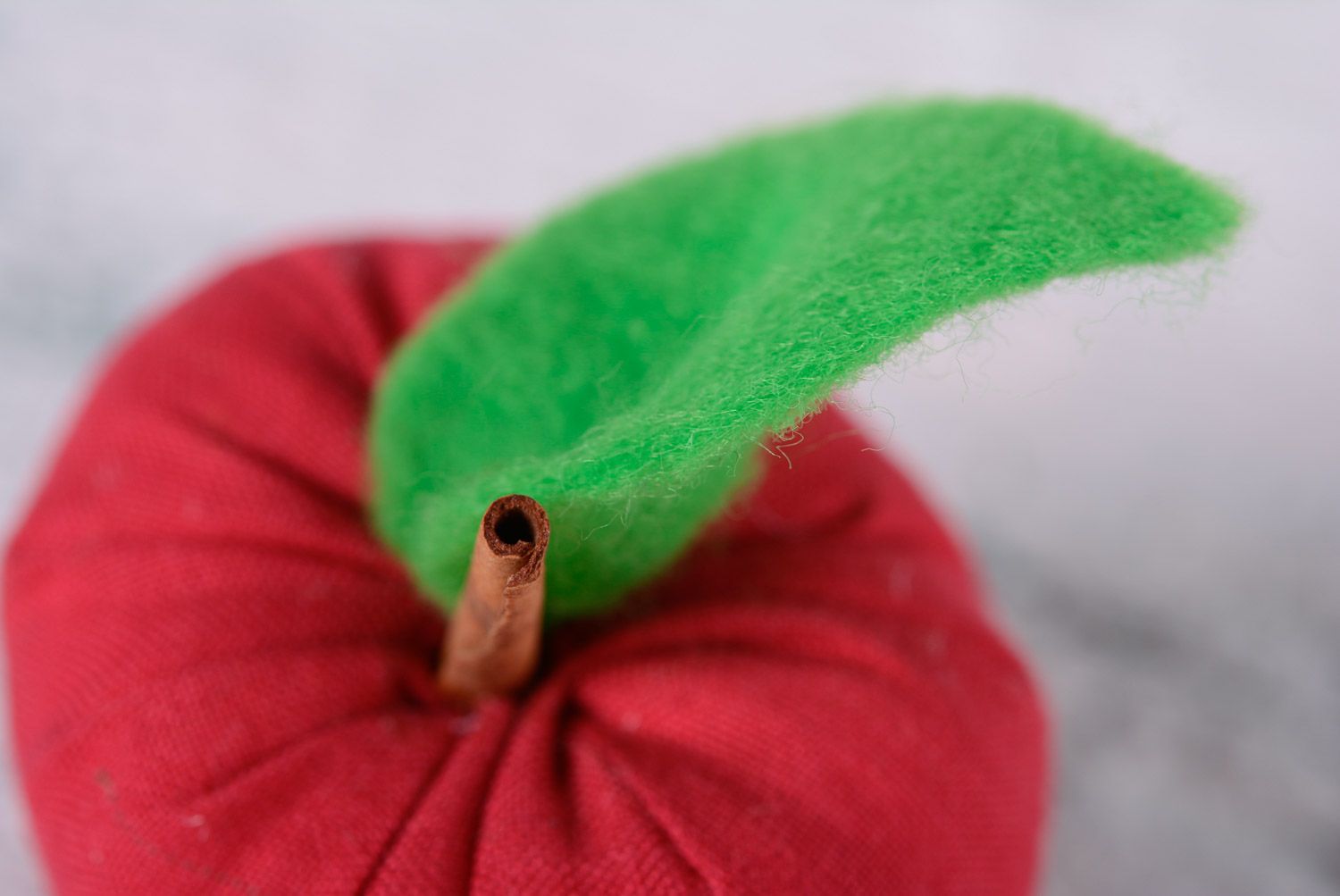 Handmade interior soft toy in the shape of red apple with cinnamon stick photo 3