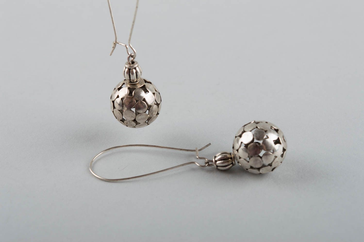 Beautiful handmade long metal ball earrings women's designer jewelry photo 5