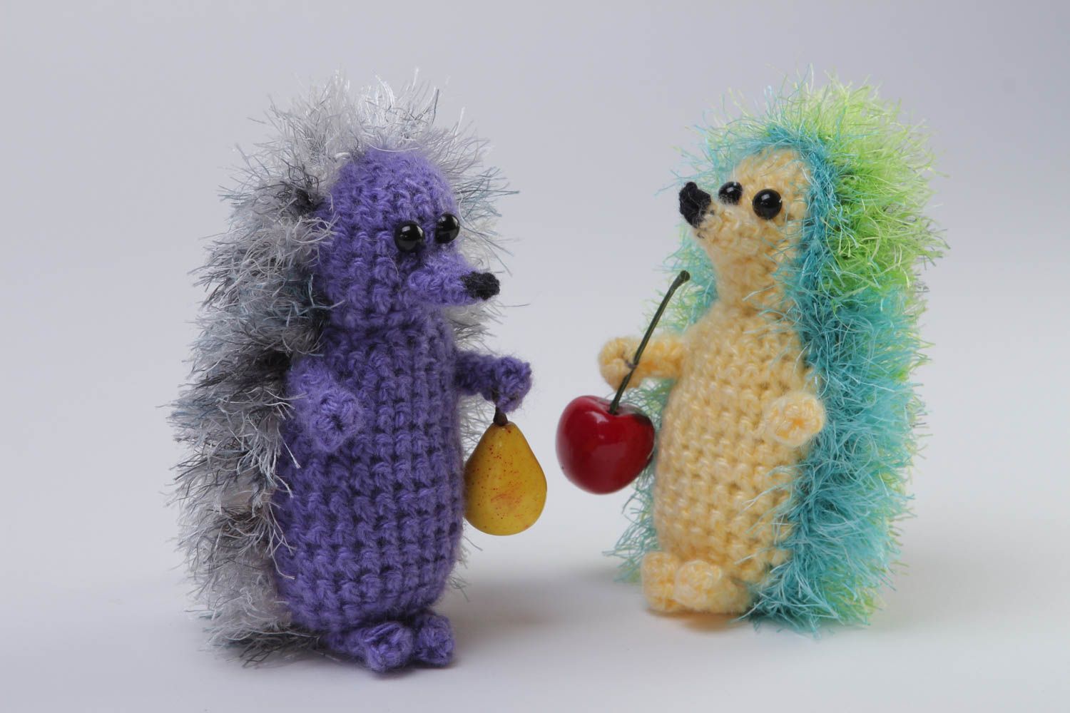 Handmade crocheted toys 2 hedgehogs figurines designer interior toy present photo 2