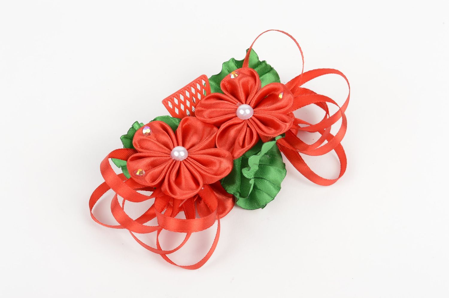 Frisur Haarspange in Rot handmade Mode Accessoire mit Blume Geschenk für Mädchen foto 1