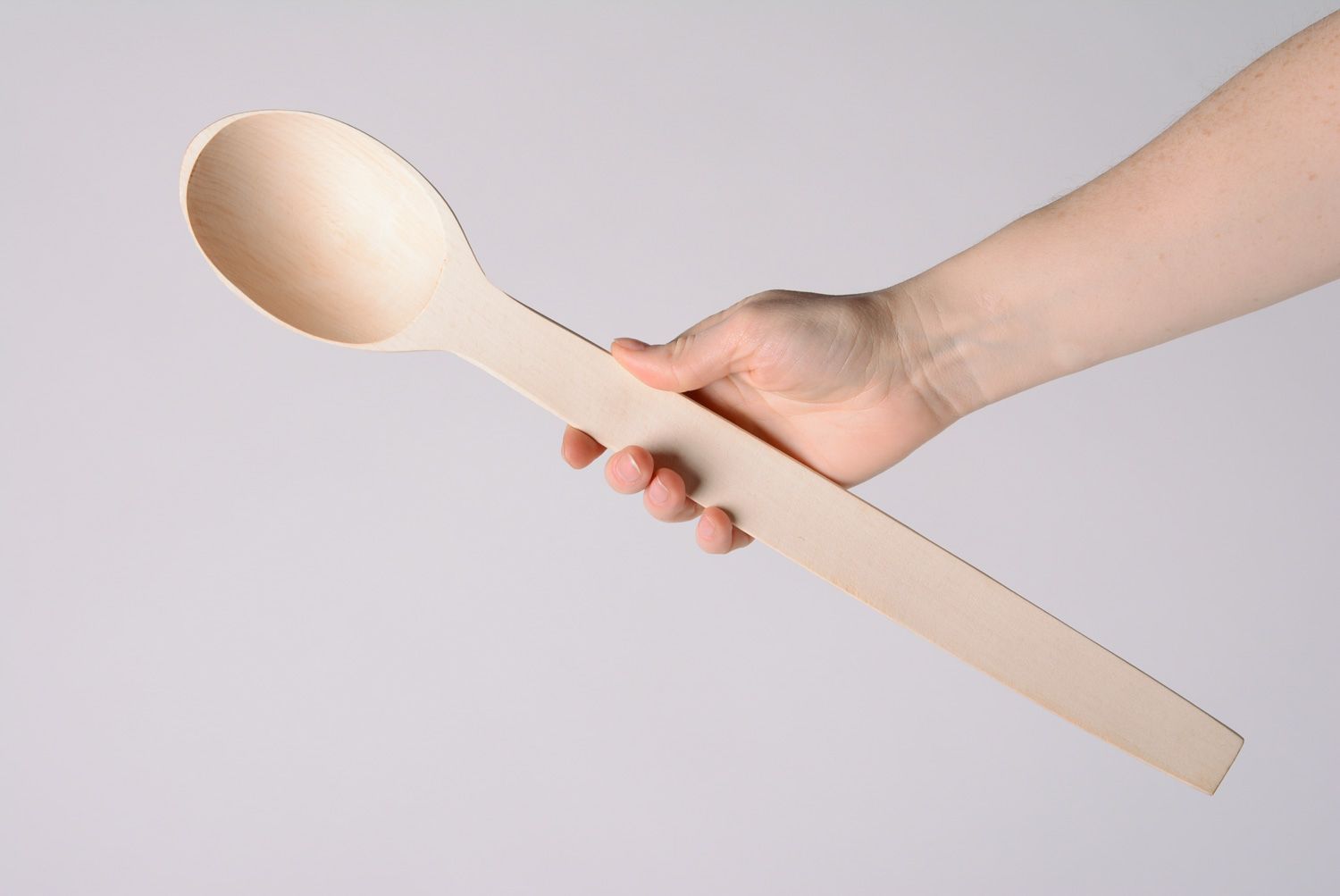 Handmade light wooden cooking spoon with long handle present for housewife photo 3