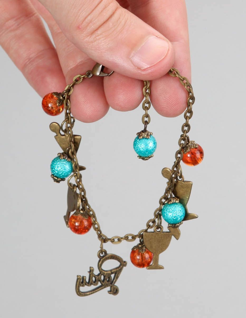 Bronze bracelet with glass and ceramic pearls photo 4