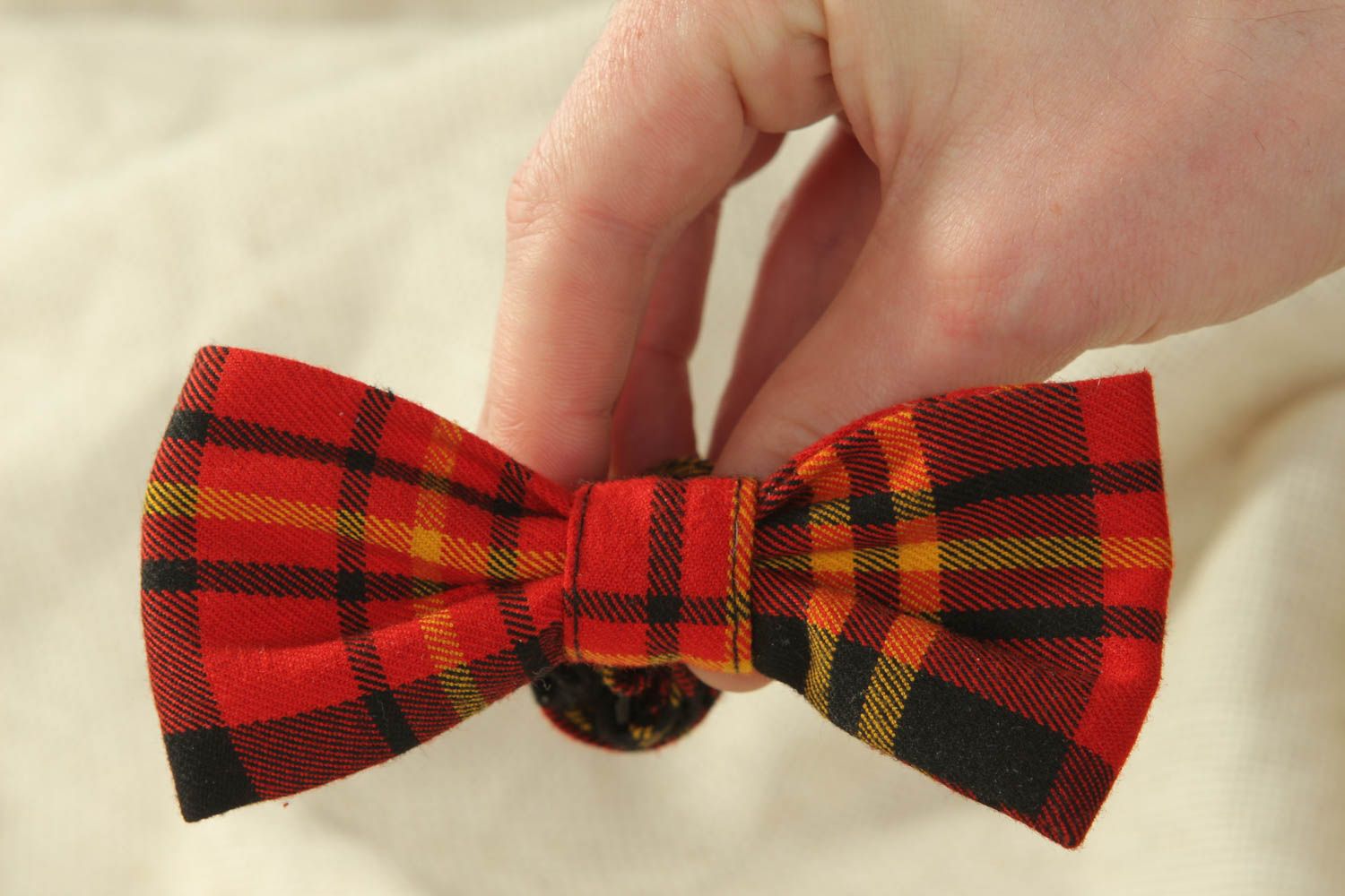Checkered woolen fabric bow tie photo 4