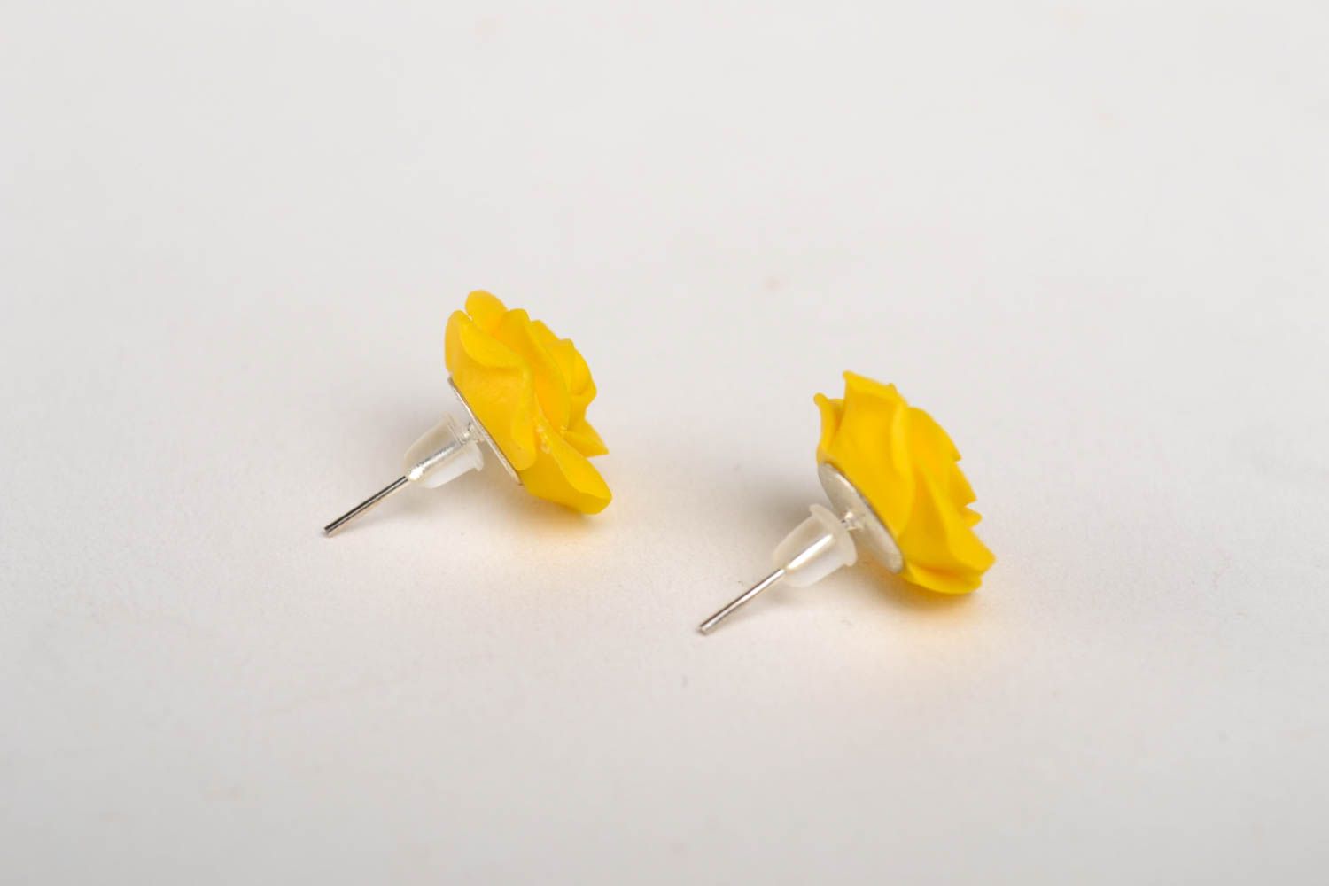 Handmade yellow summer earrings designer stud earrings polymer clay jewelry photo 4