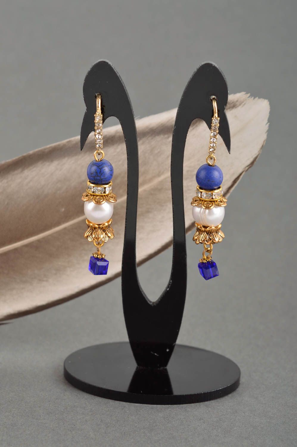 Handmade jewelry metal earrings bead earrings gemstone jewelry gifts for mom photo 1
