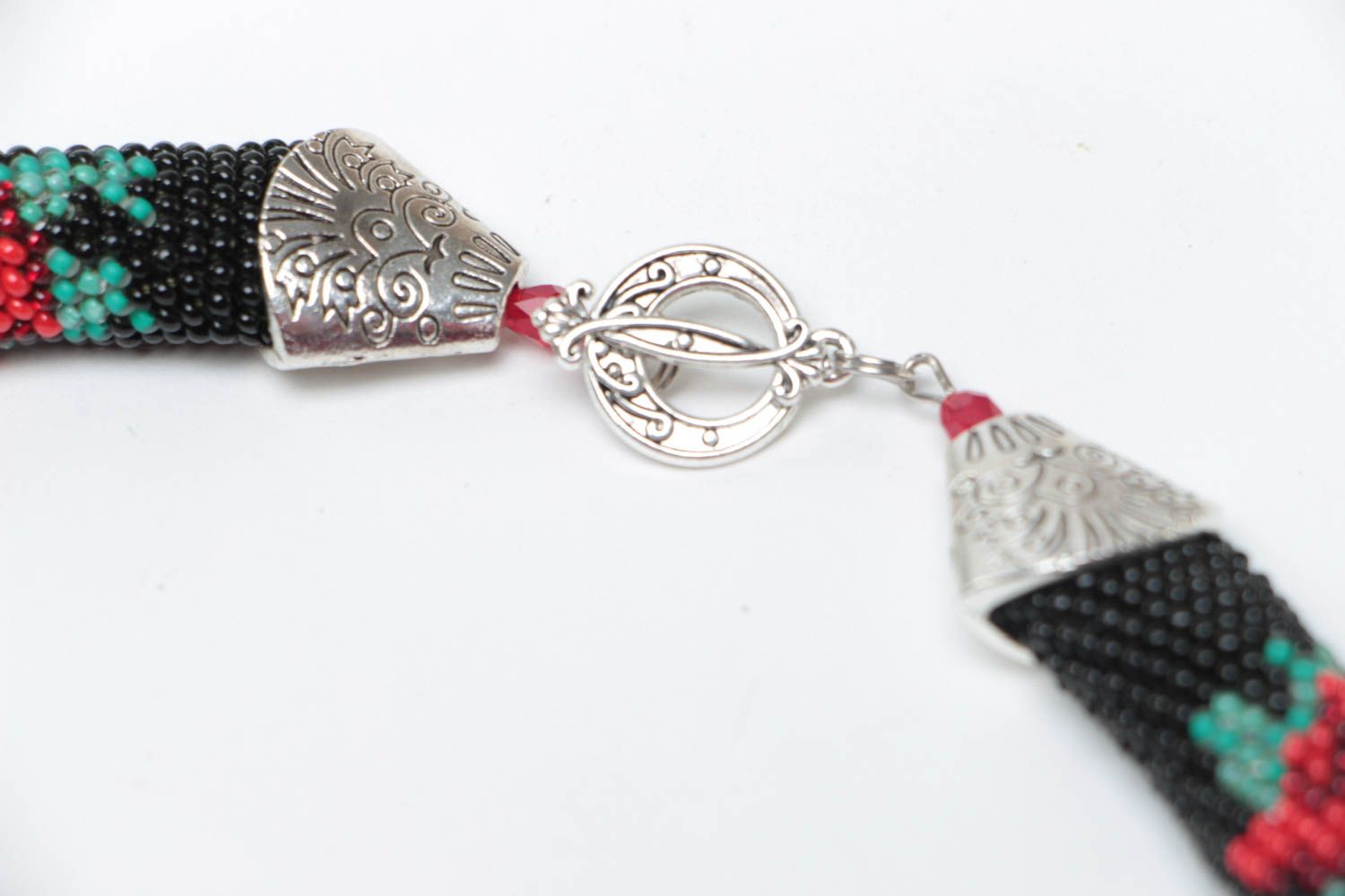 Schönes schwarzes Glasperlen Collier Litze mit Mohnen Muster Ethno Accessoire foto 4