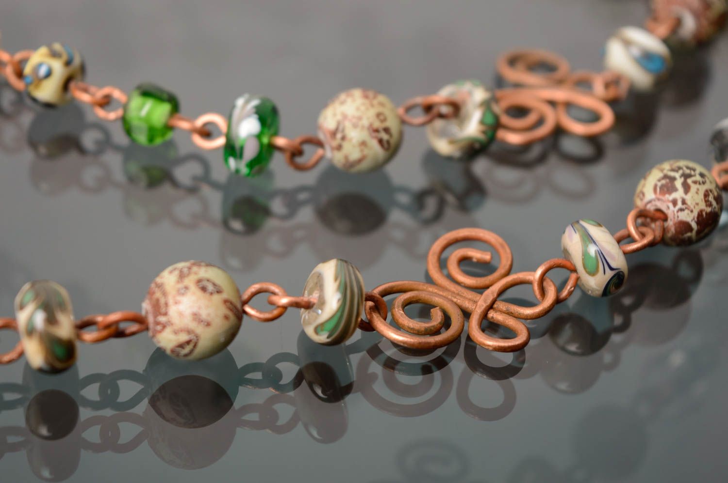 Wire wrap necklace with designer lampwork beads Spring photo 4