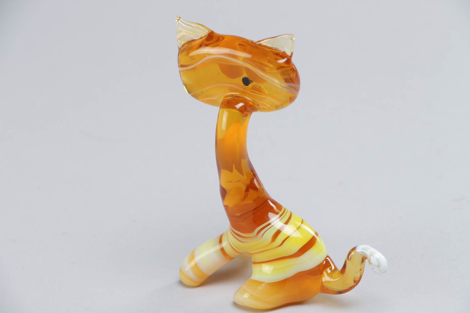 Handmade collectible lampwork glass miniature animal figurine of yellow cat photo 4