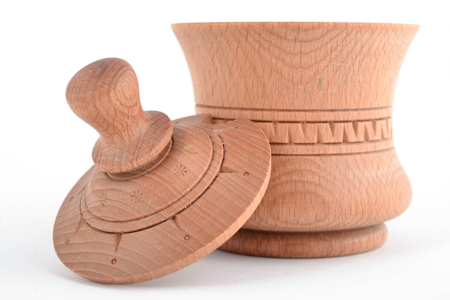 Handcrafted wooden pot with lid for bulk products 300 ml bowl for sugar photo 3