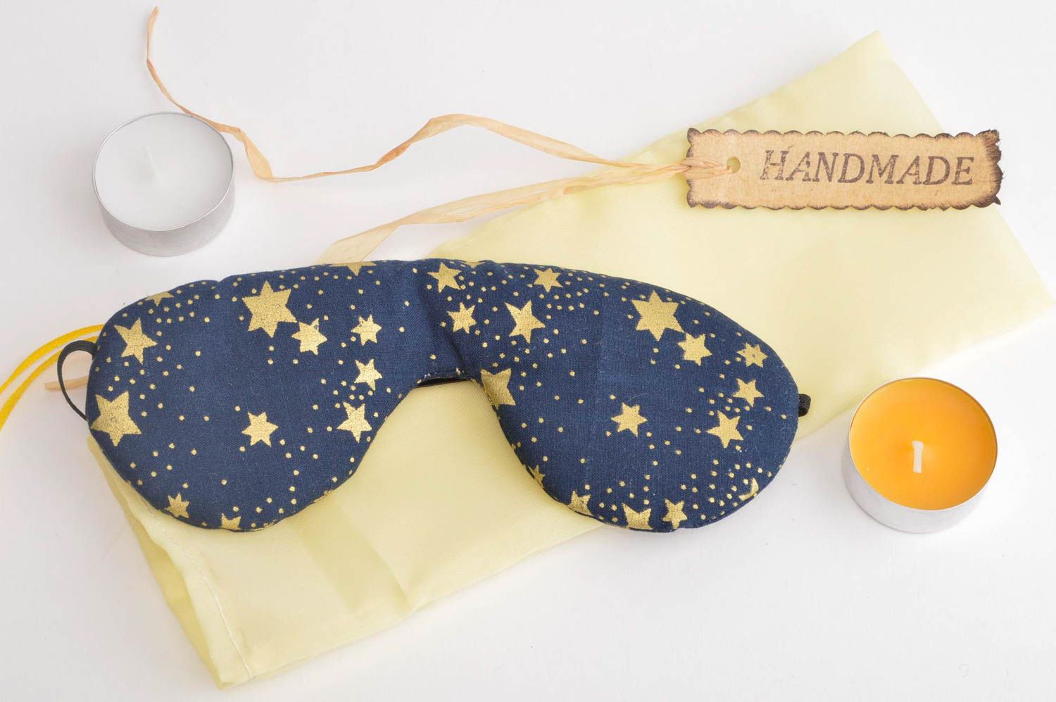 Повязка для сна ручной работы маска для сна синяя со звездами очки для сна фото 1