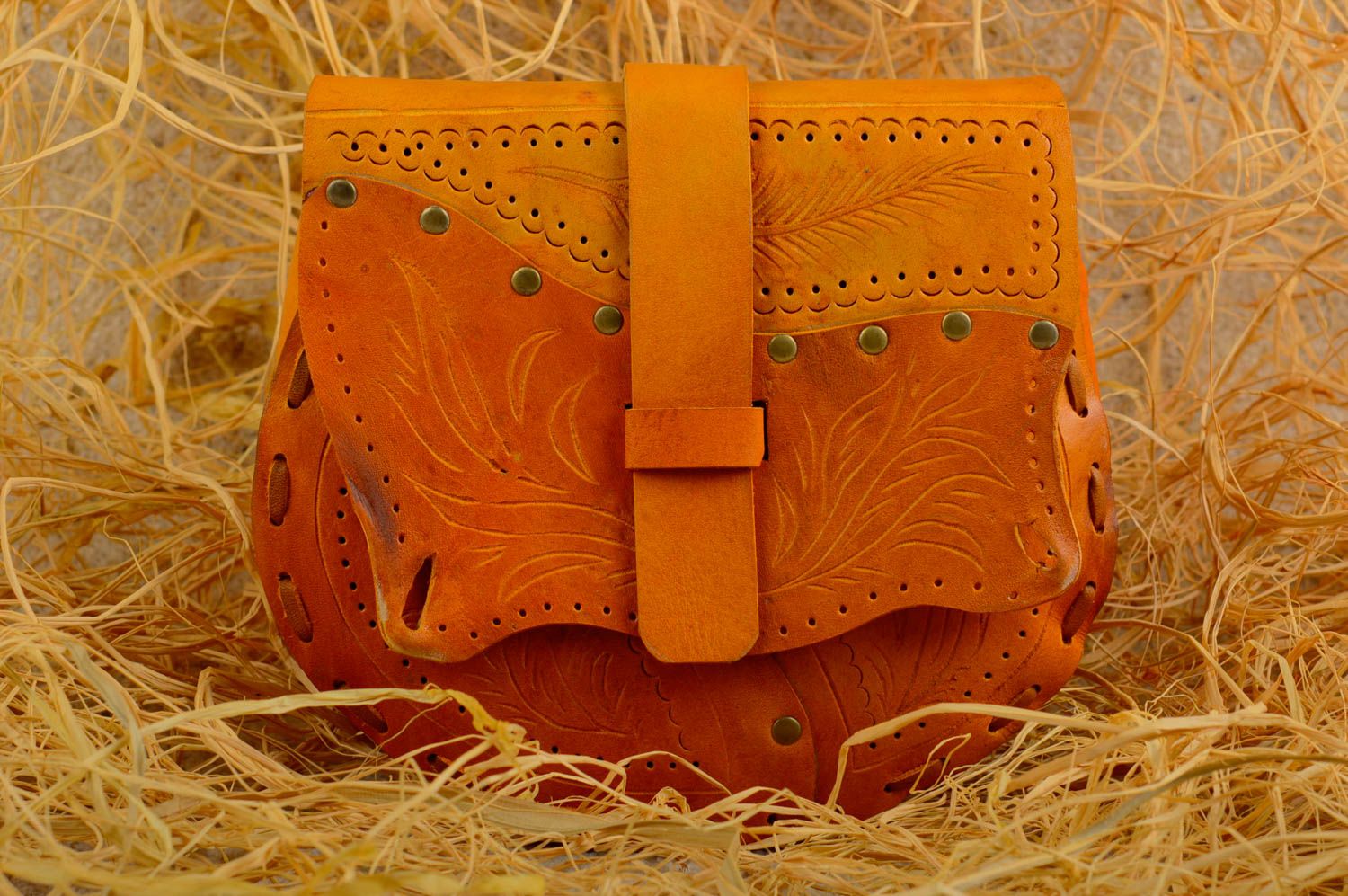 Bolso de cuero natural marrón accesorio de moda hacho a mano regalo original foto 1