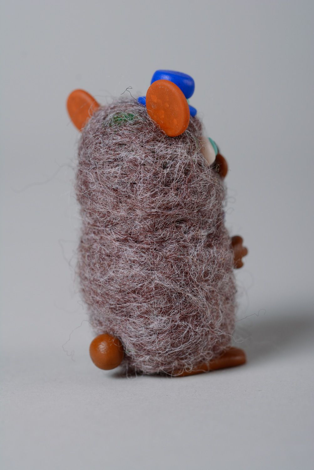 Jouet en laine feutrée et pâte polymère fait main original décoratif ourson photo 3