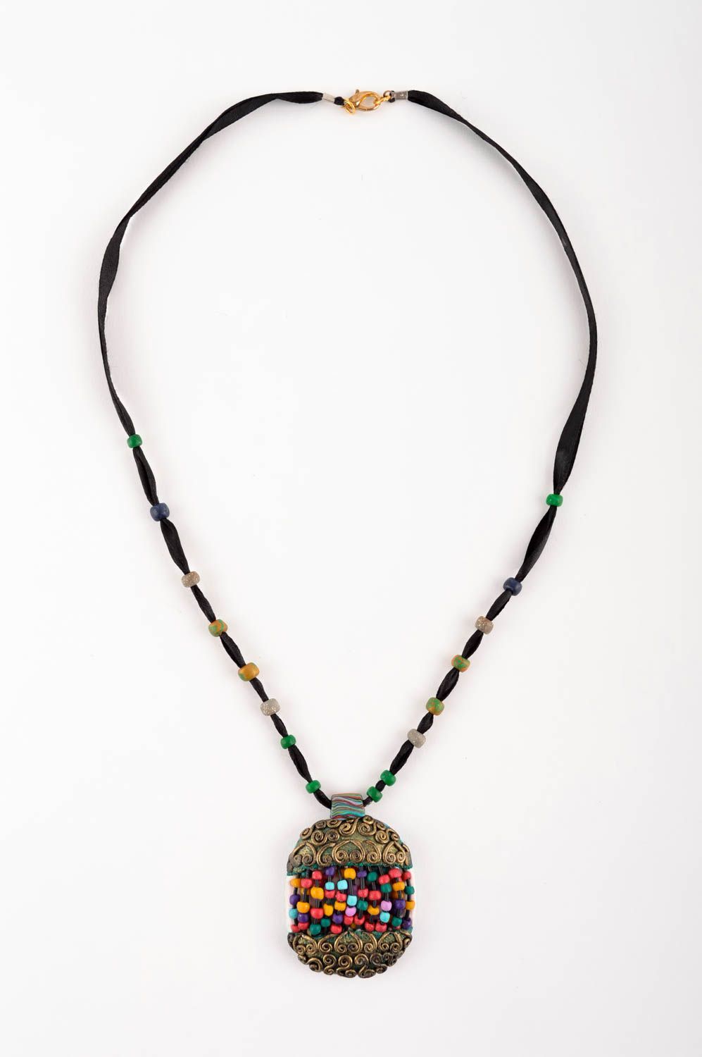 Handmade female necklace unusual clay pendant designer accessory gift photo 2