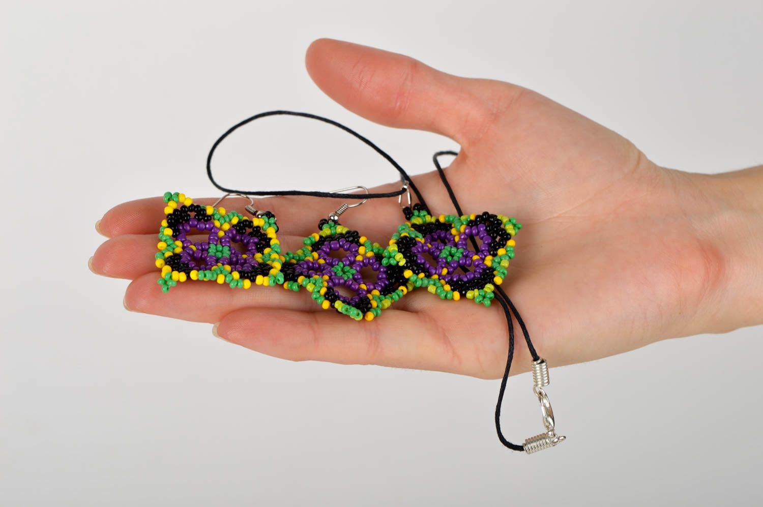 Handmade earrings beaded pendant set of accessories beads jewelry gift ideas photo 4