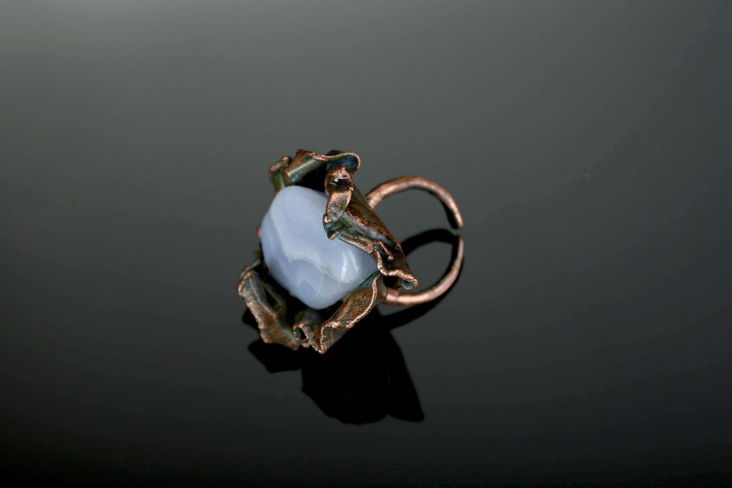 Copper ring with chalcedony photo 1