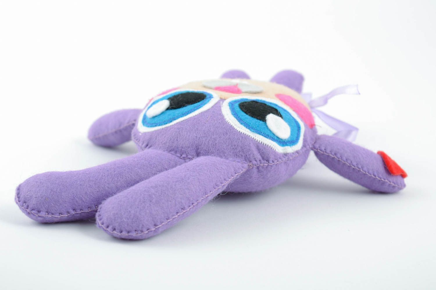 Мягкая игрушка ручной работы заяц фиолетовый из фетра с большими глазами фото 5