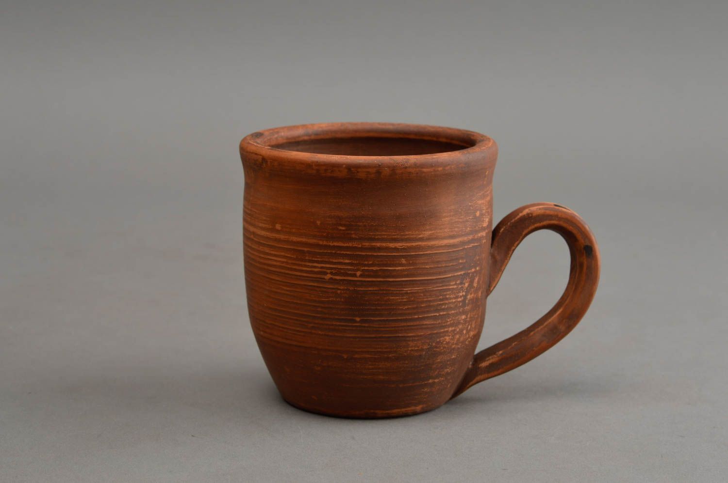 6 oz clay rustic handmade coffee cup in brown color with handle photo 2