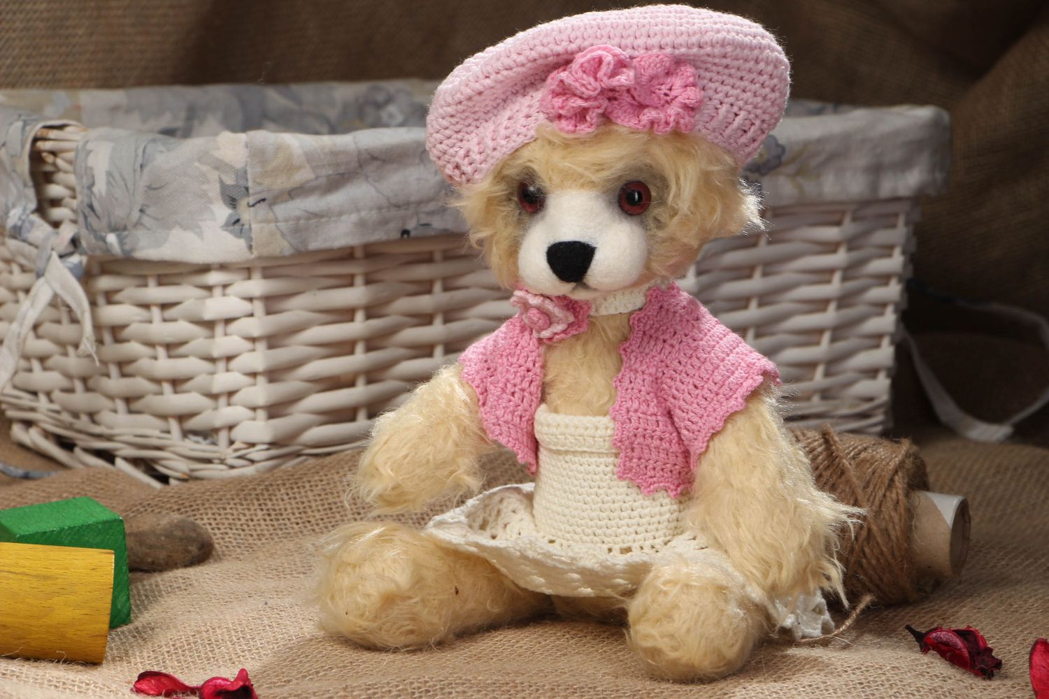 Wolle Kuscheltier Bär Mädchen in Rosa handmade foto 5