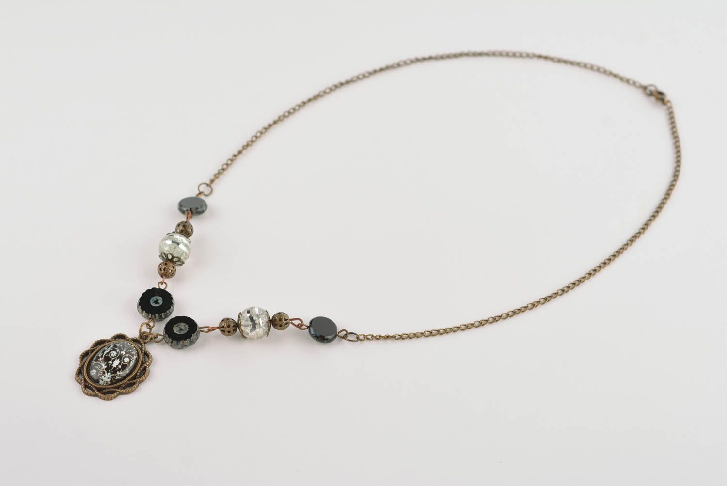 Stylish handmade metal necklace glass pendant design beautiful jewellery photo 2