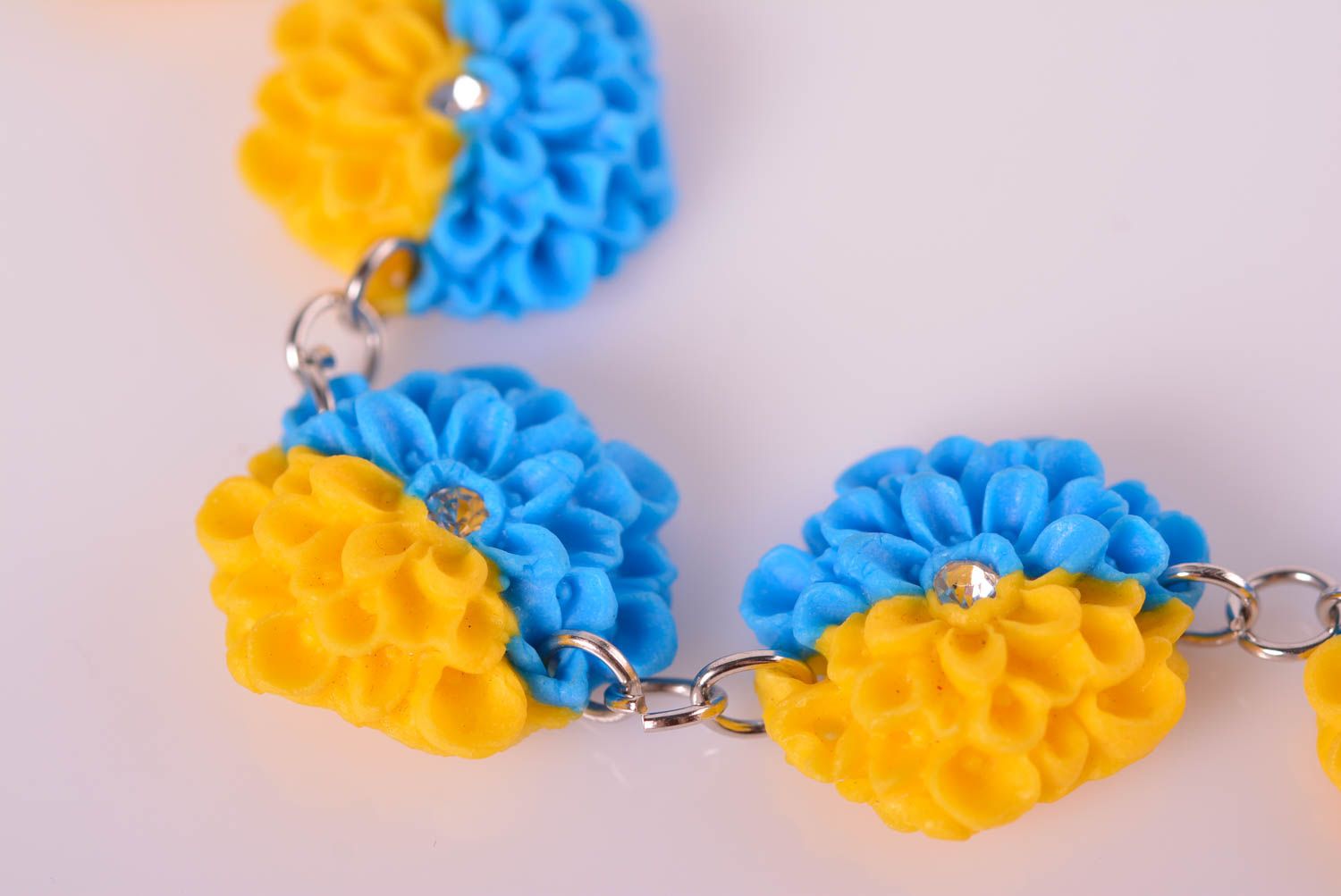 Chain clay yellow and blue flowers bracelet for women photo 5