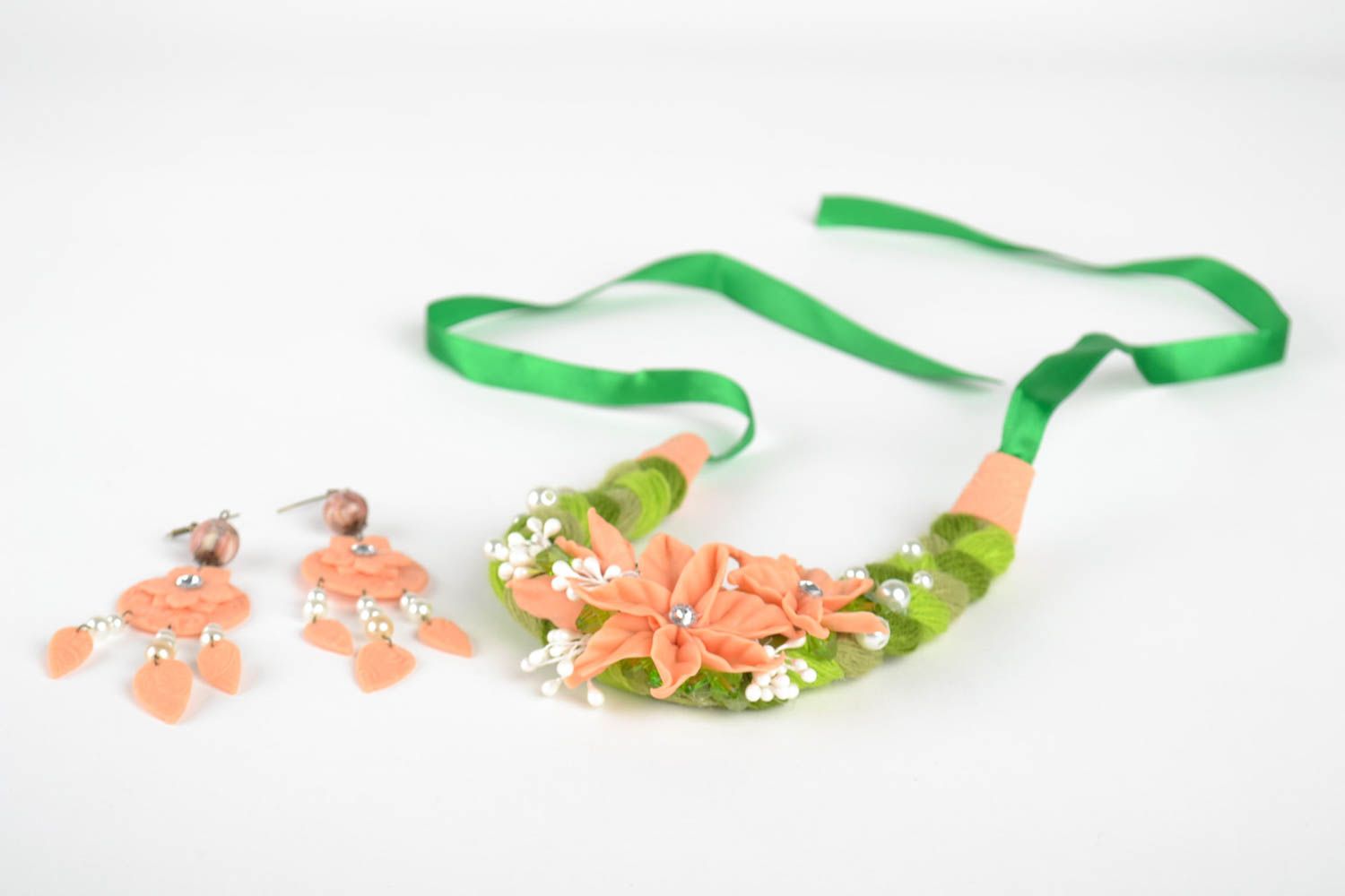 Flower jewelry handmade jewelry set handmade necklace cool earrings polymer clay photo 3