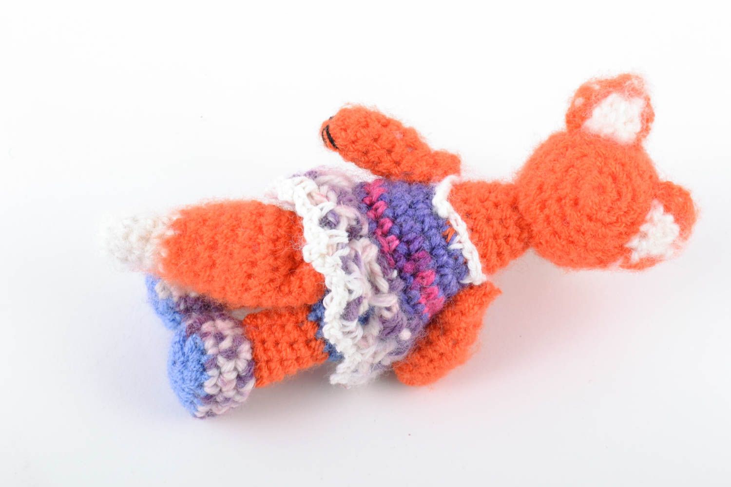 Beautiful multicolored handmade soft crochet toy fox photo 3