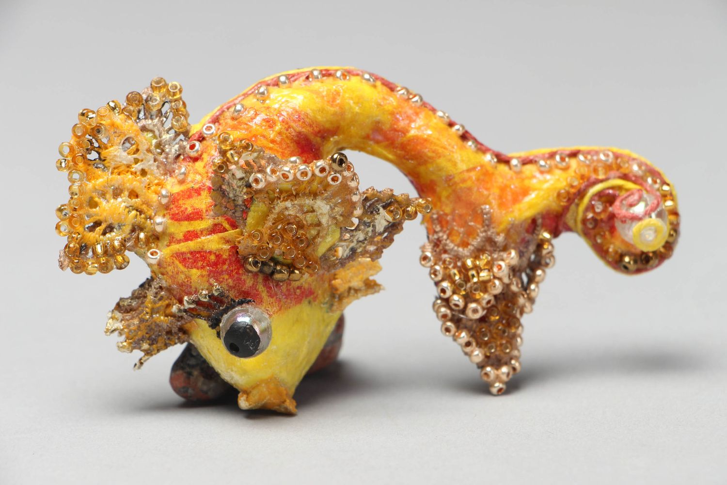 Papier mache brooch in the shape of goldfish photo 1