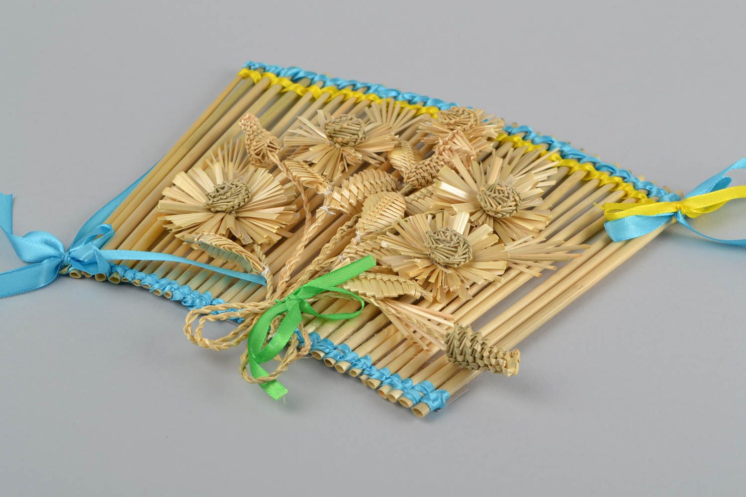 Handmade designer unusual beautiful picture made of straw in eco style photo 4