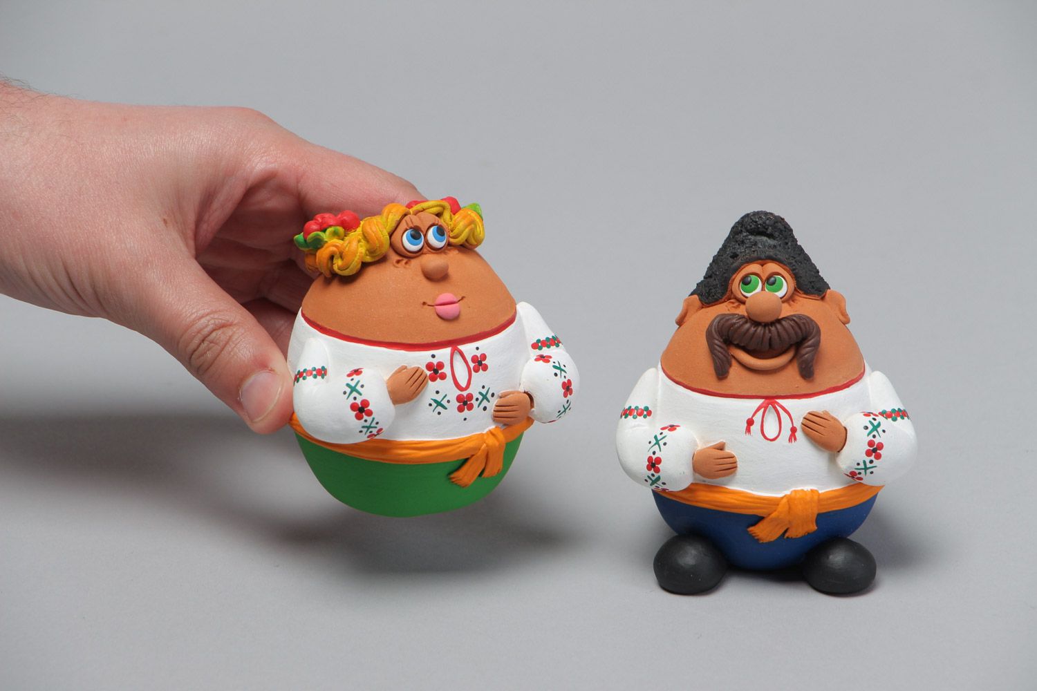 Handmade ceramic salt and pepper shakers Cossack and his wife 2 pcs photo 5