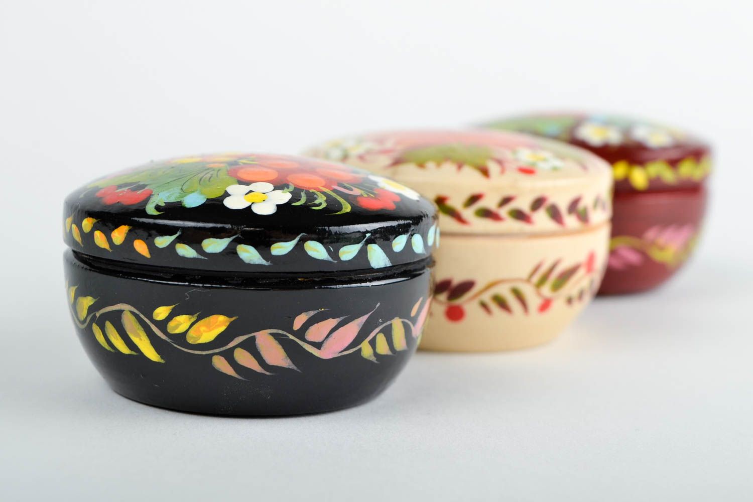 Boîtes bijoux Boîtes décoratives fait main bois rondes design Cadeau femme 3 pcs photo 4