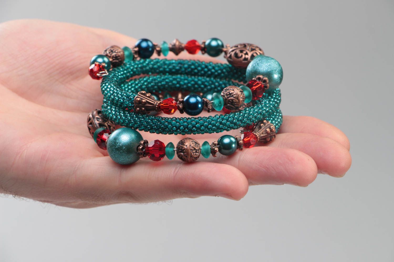 Multirow handmade bracelet unusual beaded accessory beautiful wrist jewelry photo 5