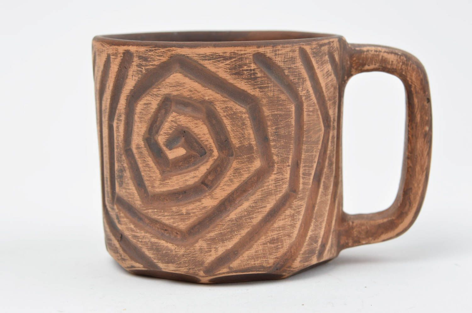 8 oz ceramic red clay natural lead-free coffee mug with handle and geometric pattern photo 2