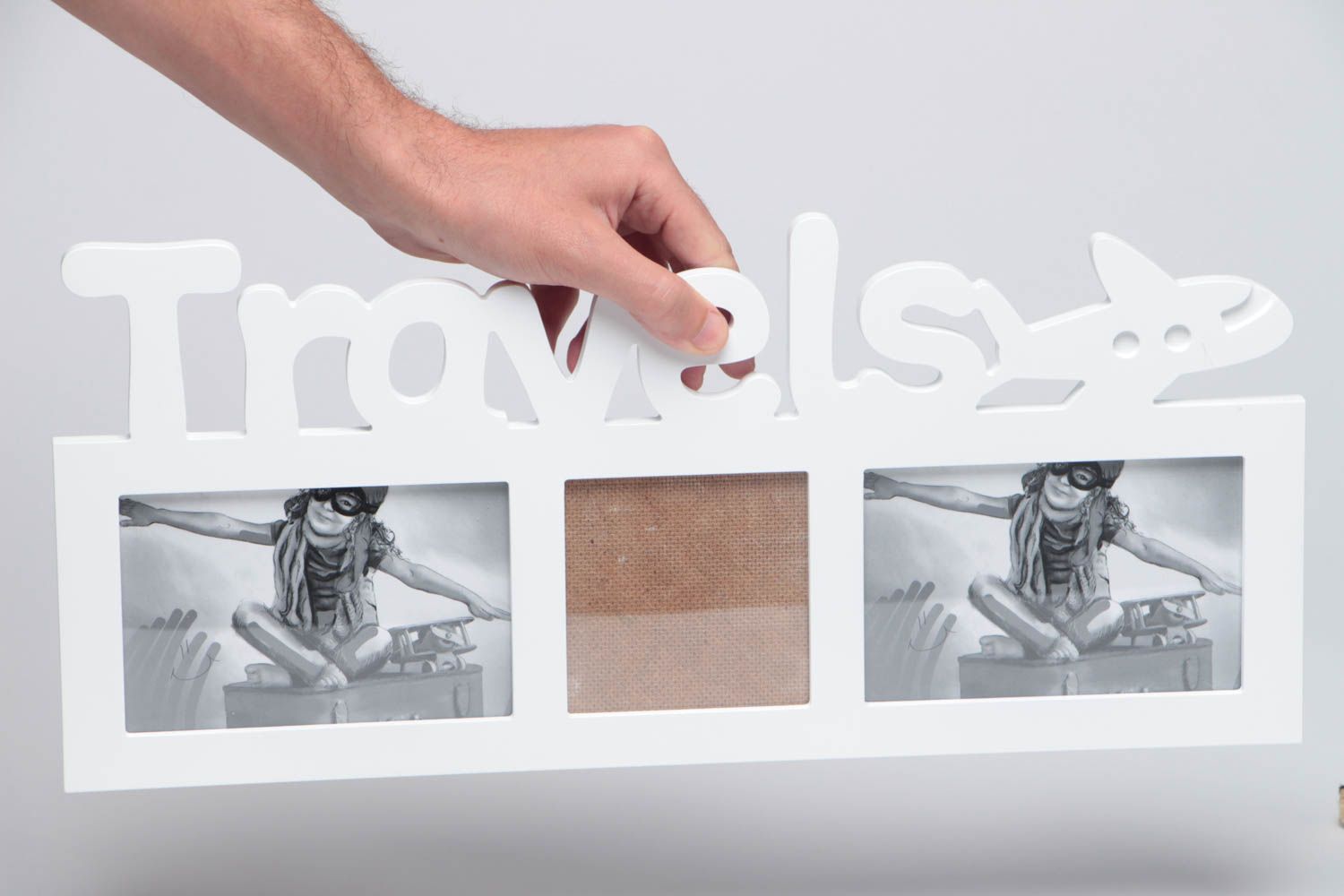 Handgemachter weißer Fotorahmen aus Holz für drei Fotos schön rechteckig foto 5