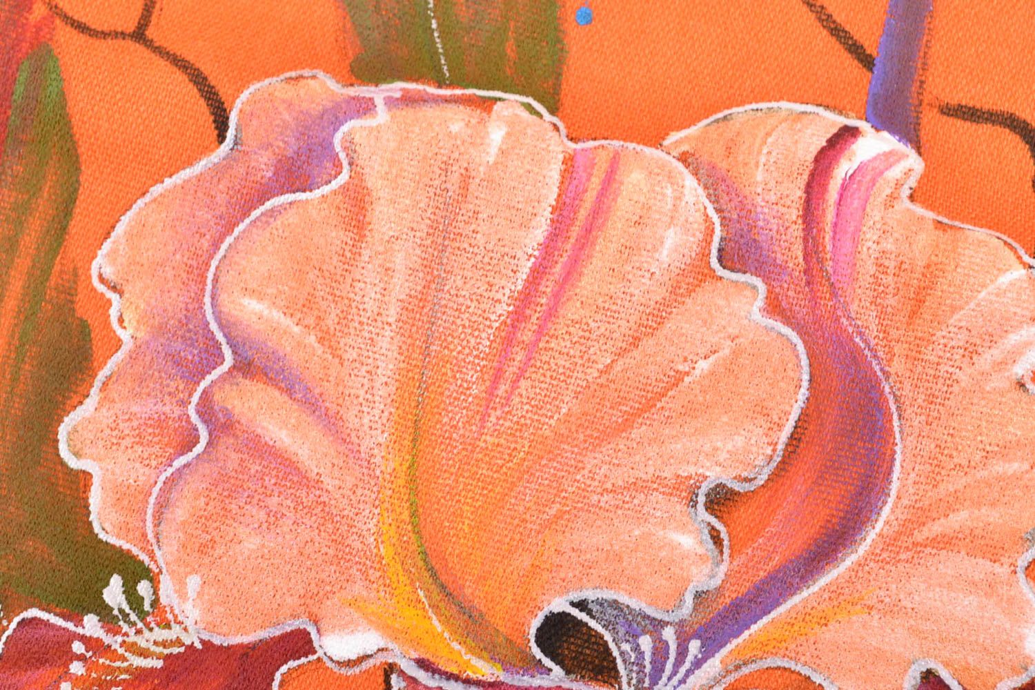 Châle en cachemire orange peinture à l'acrylique fleurs faite à la main photo 4
