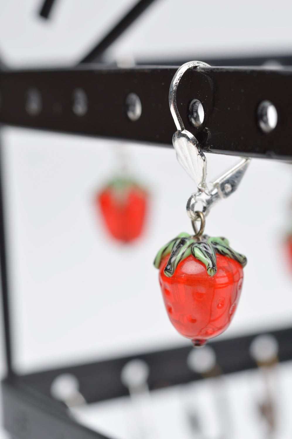 Handmade Glas Ohrringe Damen Schmuck Accessoire für Frauen rote Beeren lustig foto 1